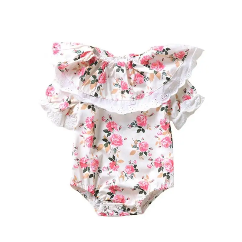 

2018 Summer Newborn Baby Girls Romper Print Floral Ruffled Collar Short Sleeve Romper Jumpsuit Girls Clothes