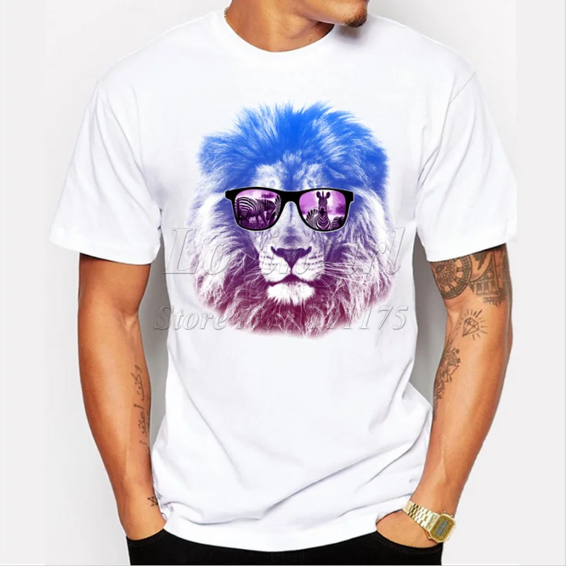 

Newest 2015 men's fashion short sleeve summer lion printed t-shirt funny tee shirts Hipster O-neck popular tops