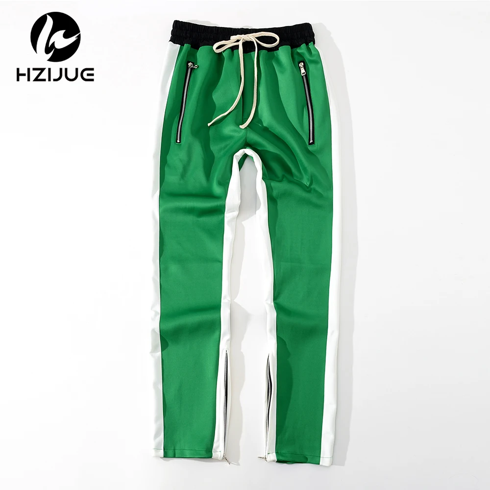 Hzijue 2018 الرجال الجانب شريط أسفل زيبر الرباط sweatpants عالية الشارع الشهير jogger مرونة الخصر السراويل المسار للرجال