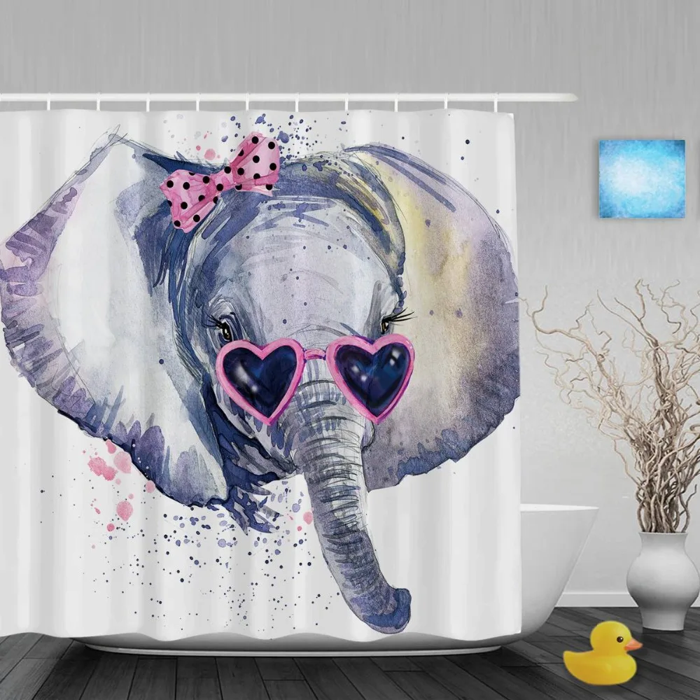 Солнцезащитные очки сердце леди Elephan душ Cutains милые животные Home Decor Ванная комната шторы полиэстер Водонепроницаемый ткань с крючками