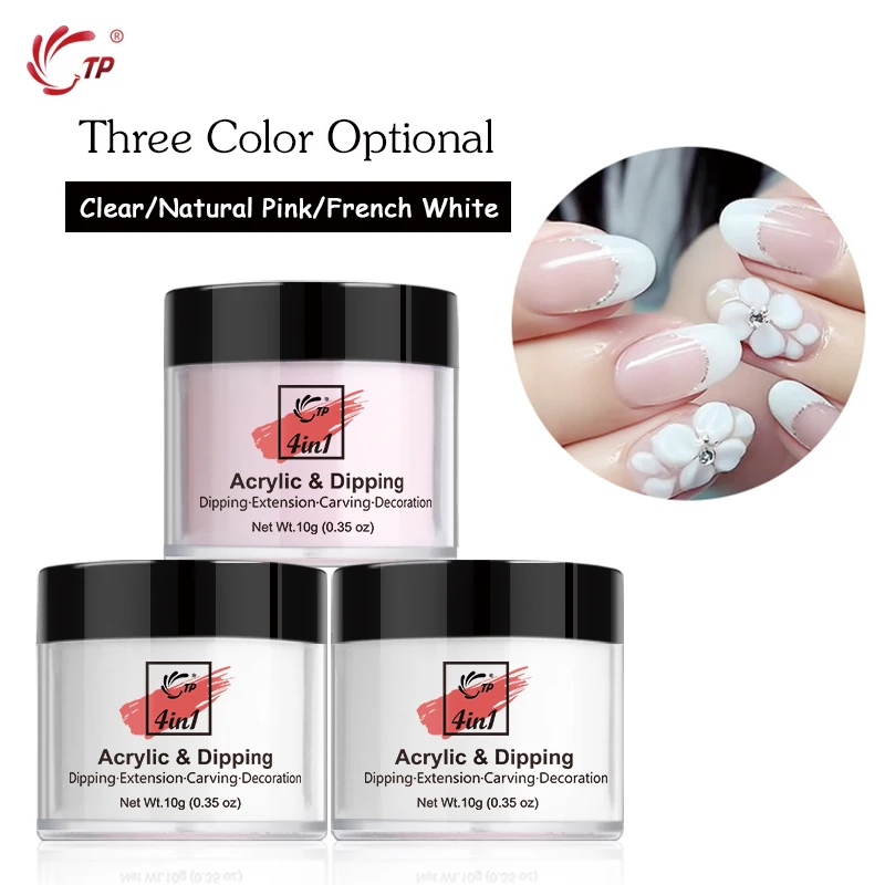 

TP Dip powder 4in1 Natural dry Dipping powder Without Lamp Cure Glitter Manicure Pink Clear French White Carving Extension 2019