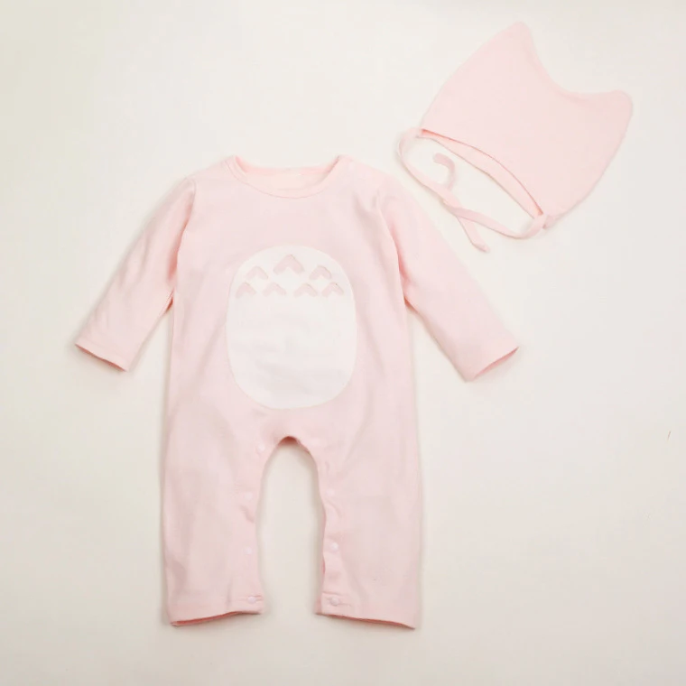 2 предмета, Одежда для младенцев 0-18 месяцев на весну-осень, милый розовый и серый детский комбинезон, комбинезон с длинными рукавами+ шапочка, комплекты одежды для новорожденных, BC1375
