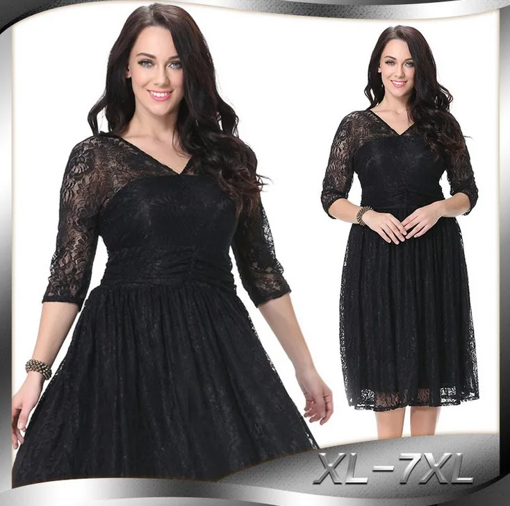 

Sexy Plus Size Sweet Cute Dress Black Lace Deep-V Backless Dress Boho Vintage Dress Big Size Vestidos Verano Women