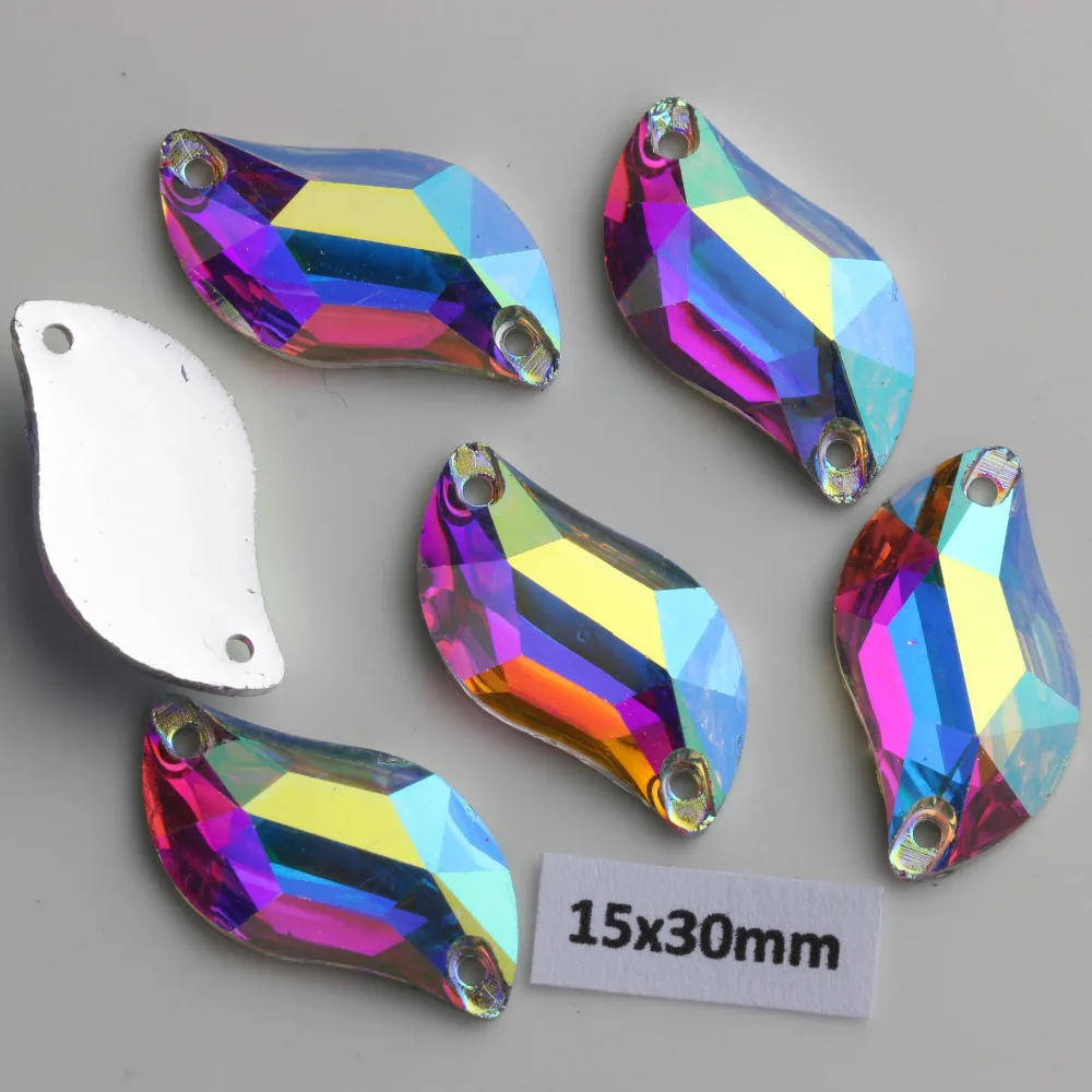 50 шт./лот, 15*30 мм кристалл AB/прозрачный AB с плоской задней частью#3233 s-образная Смола пришивные камни