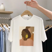 купить! Белый мультфильм рисунок с принтом женская футболка колледж мода девушки лето случайный абстрактны