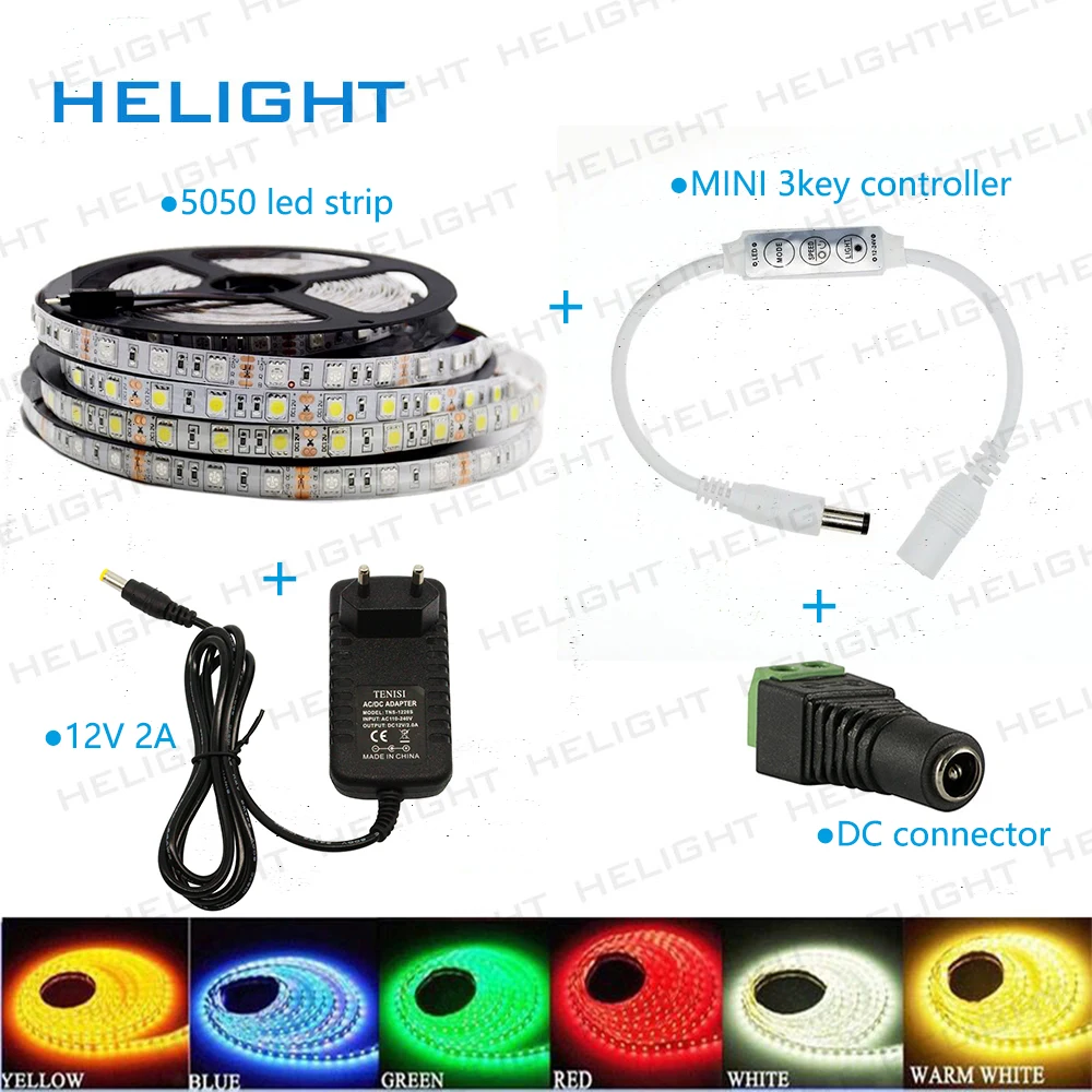 

DC12V 5050 LED strip light 5M 300LED 5050 single color IP65&IP20 LED Flexible Strip light Festival light+Dimmer controller+Power