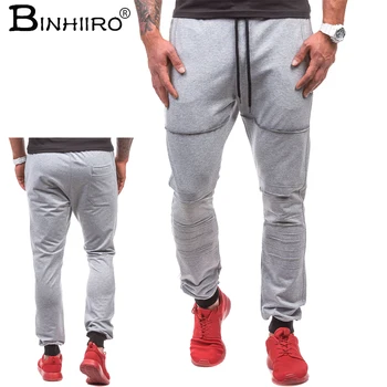 

BINHIIRO Mens joggers pants Solid color casual Shredded hole decoration Sweatpants Breathable Cotton men joggers Sweatpants 2018
