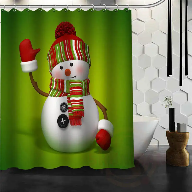 Санта Клаус и снеговик Рождество дома Ткань современный классический пользовательские душ Шторы для ванной Водонепроницаемый - Цвет: Очищать