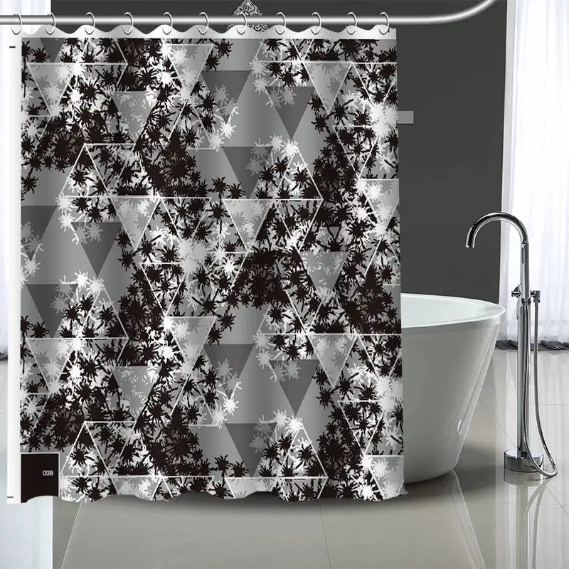 Новые Пользовательские Черно-белые шторы с рисунком из полиэстера для ванной водонепроницаемый Душ шторы с пластиковыми крючками больше размеров - Цвет: 15