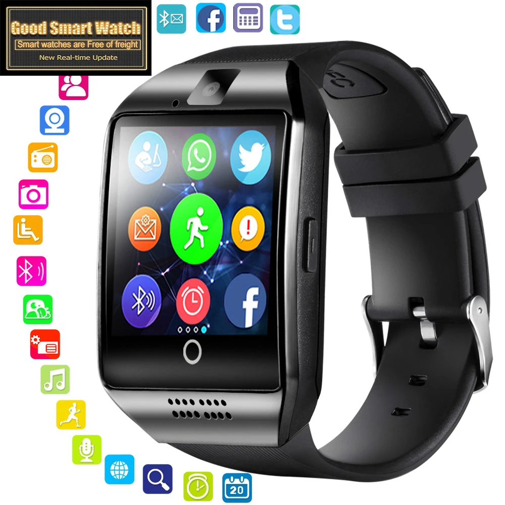 2019 Bluetooth Smart Watch Men Q18 with Camera Facebook Whatsapp Twitter Sync SMS Smartwatch Support SIM TF Card for IOS Android |