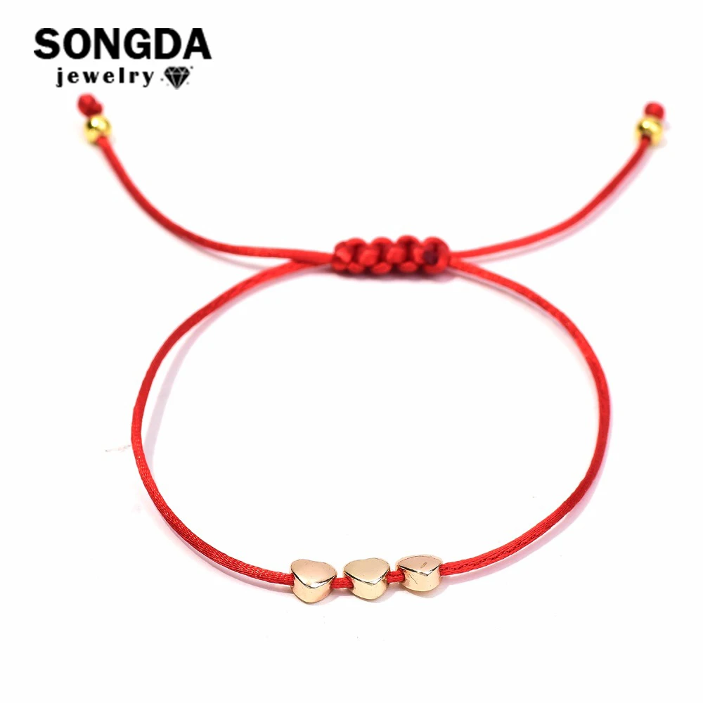 

SONGDA 2019 New Lucky Golden Peach Heart Beads Bracelet Red String Bracelets for Women Children Adjustable Braided Macrame Rope