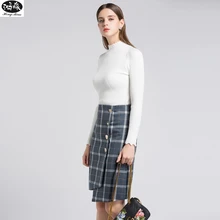 2018 Autumn Winter New Women Sweater Semi-high Collar Section Solid Color Stitching Thicker Pullover Knitted Sweaters Slim