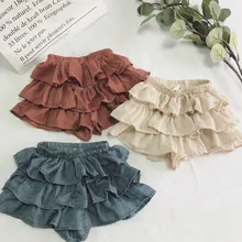 Летняя юбка для маленьких девочек; Многослойная юбка-брюки из хлопка и льна для девочек; детская Однотонная юбка из тонкого материала; 3 цвета