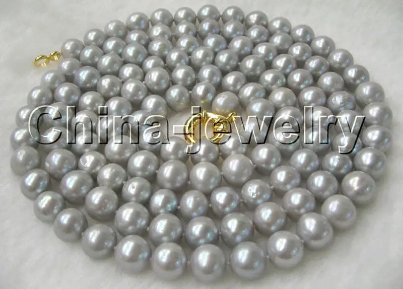 

P2463-50" 10-11mm natural gray round freshwater pearl necklace - GP clasp