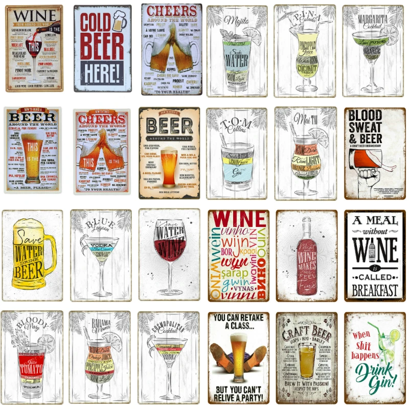 

Drinks Beer Tin Sign Vintage Metal Poster Decorative Bar Metal Plate Wine Plaques Wall Sticker Iron Painting Mix Order YH024