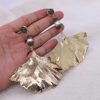 

Genuine Ginkgo leaf earrings natural leaf with natural pearl specimens leaf earrings wholesale jewelry 2430