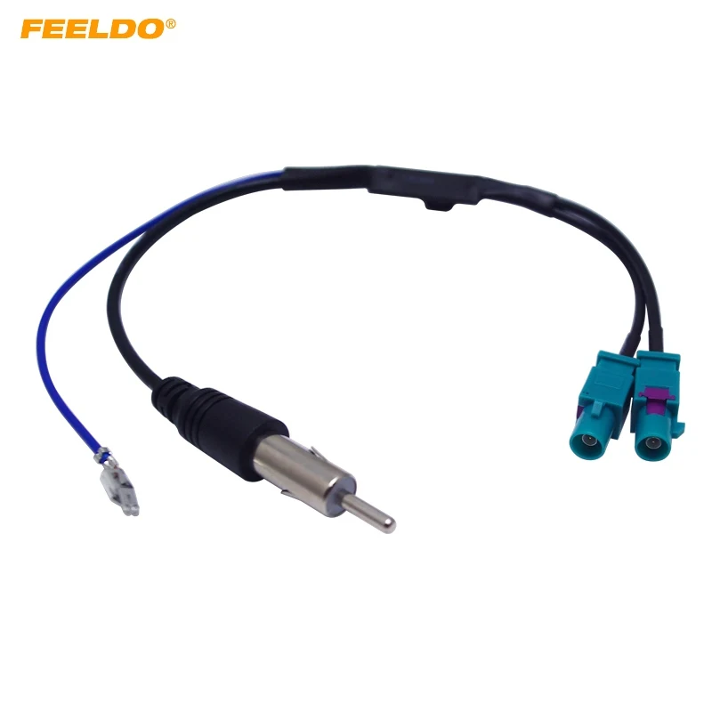 

FEELDO 1Pc Dual Separate FAKRA JACKs To DIN Car Radio Antenna Adapter With Amplifier For Audi VW Radio System #FD-4456