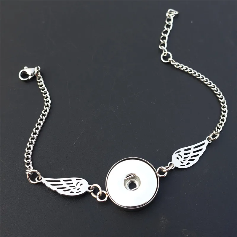 

Stainless Steel Single Wing 18mm Snap Buttons Bracelet Jewelry For Women Girls