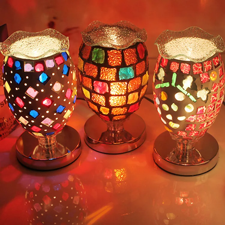 light colorful Table Lamps complex antique mosaic lamp burner plug wedding lamp oil lamp table lights DF27