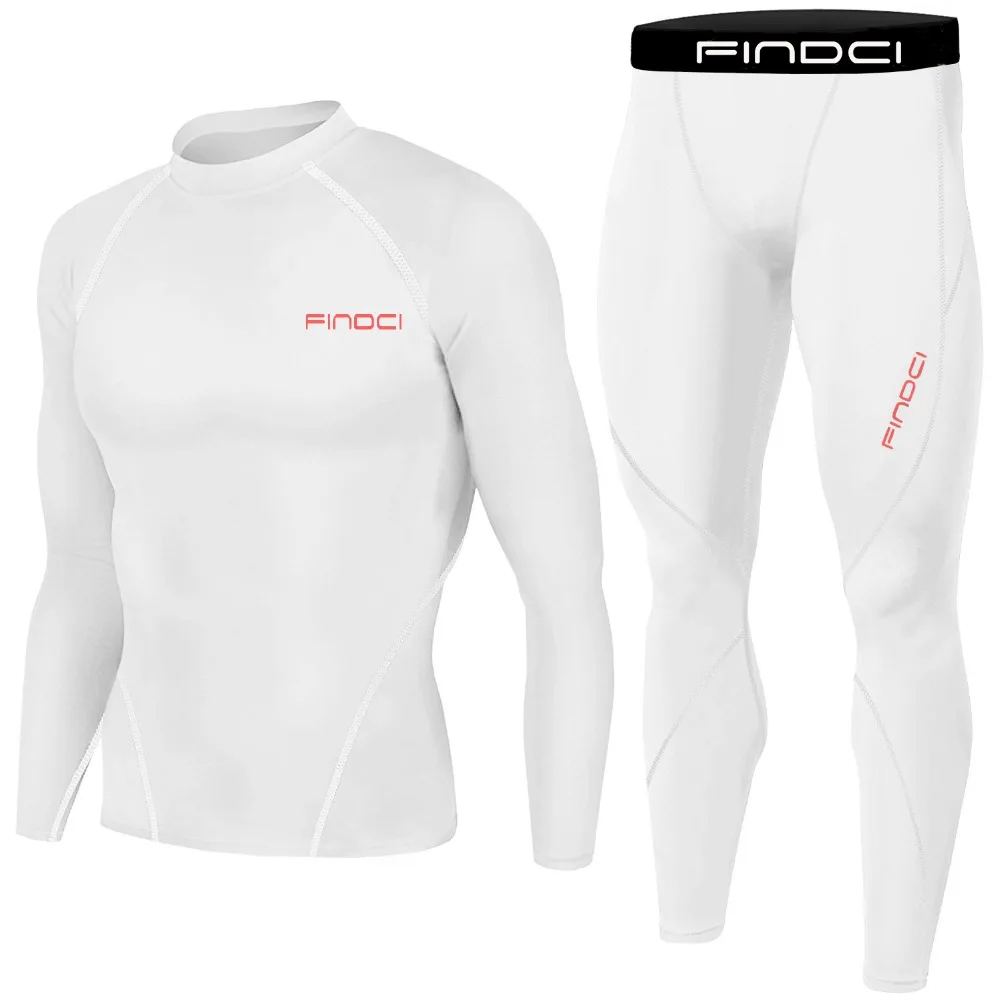 

Findci 2PCS/Set Compression Pants Man Running Tights Trousers Shirt Set Fitness Pants Elastic Marathon Quick-drying Base layer