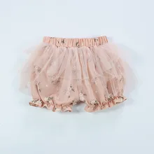 Кружевные шорты для девочек милые розовые шорты-шаровары с цветочным узором сетчатые шорты с оборками для маленьких девочек