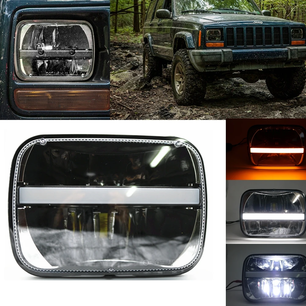 For Jeep Cherokee XJ 1984 to 2001 lamps 5x7 INCH led truck front headlight 6x7Inch square LED headlamp daymaker for jeep RXJ.RB