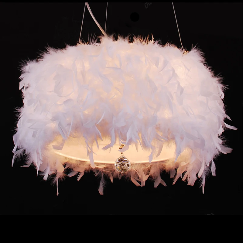 

modern white hanging pendant lamp with crystal feather pentant light LED lamp for bedroom cylindrical shape hot wedding lights