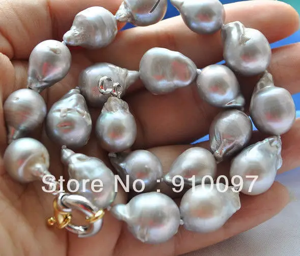 

>>>17" 21 mm gray southsea baroque keshi reborn pearl necklace 14K