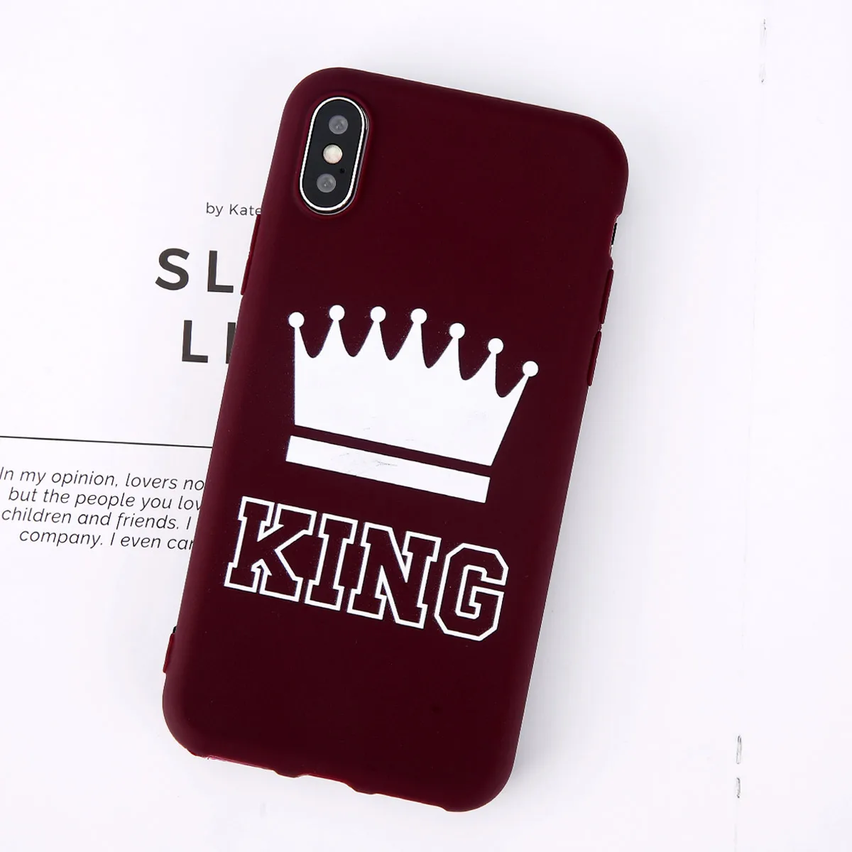 Ottwn Crown Чехол для пар для iPhone 11 11 Pro Max 6 6s 7 8 Plus X XR XS Max 5 5S SE письмо Король Королева чехол для телефона мягкий ТПУ чехол - Цвет: Wine Red King