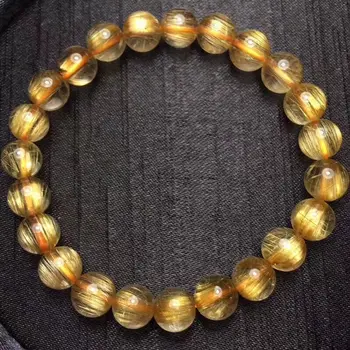 

7.5mm Natural Gold Rutilated Quartz Titanium Stretch Crystal Beads Bracelet