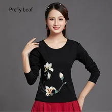 Новинка года; Осенняя футболка с круглым вырезом и вышивкой в национальном стиле