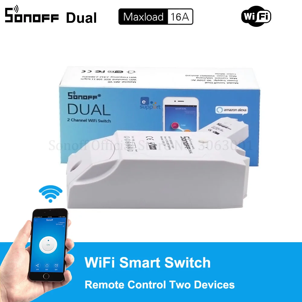 

Sonoff Dual 2CH Wifi Switch Dual Lights Controlled Remote Wifi Switch Control Two Devices Smart Wireless Switch Works With Alexa