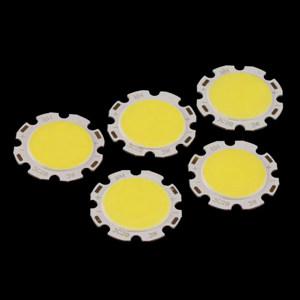 5pcs//lot Pure White Round COB Super Bright Long Service Life LED Less Thermal Resistance SMD Chip Light Lamp Bulb DC 9-12V 3W