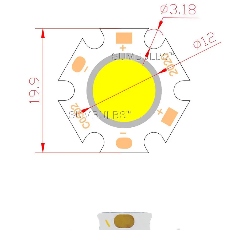 lâmpada Downlight, 2cm de diâmetro, 3W, 5W, 7W, 20Pcs