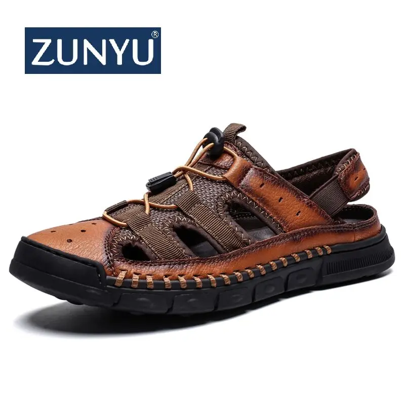 

ZUNYU Men Sandals 2019 Summer Leather Sandals Men Casual Shoes Sneakers Outdoor Beach Shoes Native Male Rubber Sole Sandalias