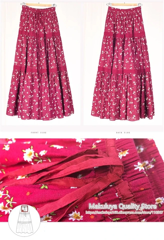 Makuluya Для женщин Богемия Chic сельских длинные юбки с цветочным принтом для девочек цветок хлопка Весна-осень-зима летние женские B4