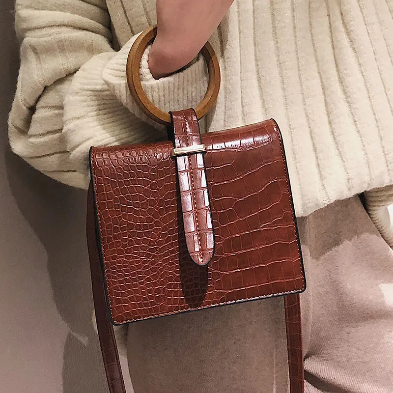 

2019 New Spring Luxury Women PU Leather Bag Brand Bamboo Handle Shoulder Bag Lady Female Corssbody Bag Vintage Handbag 412