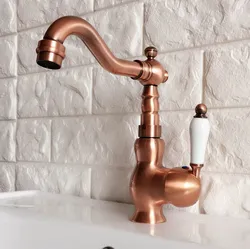 Antique Red Copper Brass Bathroom Kitchen Basin Sink Faucet Mixer Tap Swivel Spout Single Handle One Hole Deck Mounted mnf405