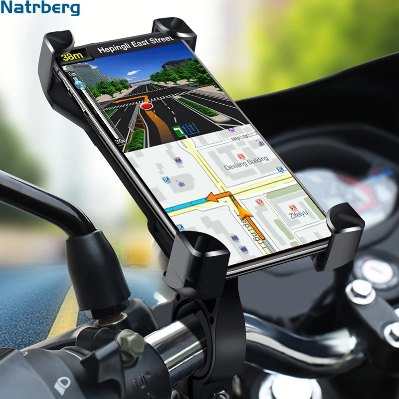 Natrberg دراجة نارية حامل هاتف دائم حامل هاتف المحمول الدراجة حامل ل مرآة الرؤية الخلفية GPS دعم الهاتف موتو