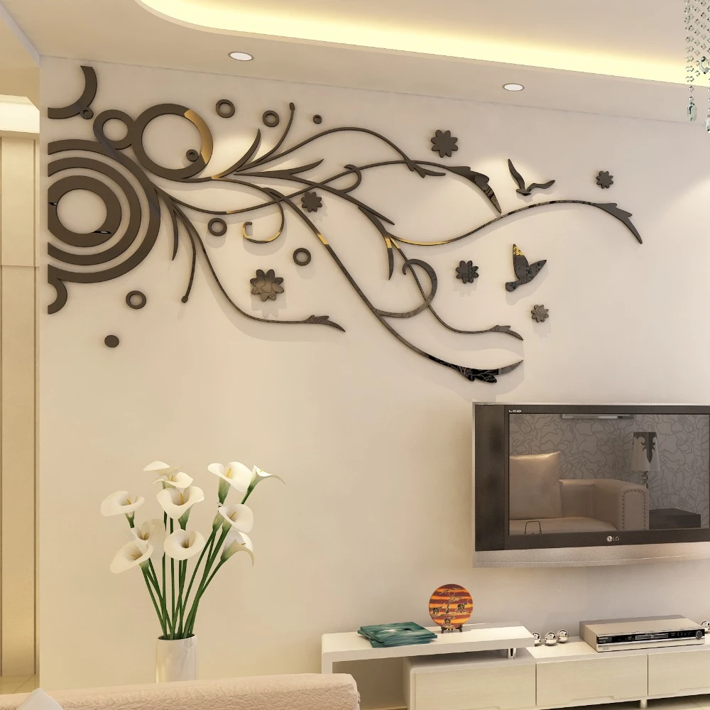 Simple Flower Vine 3D Wall Stickers Home Background Wall Decor Acrylic Stickers For Living Room
