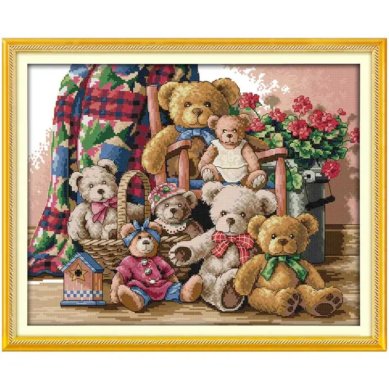 Bear Family Patterns Counted Cross Stitch Kit for DIY Embroidery