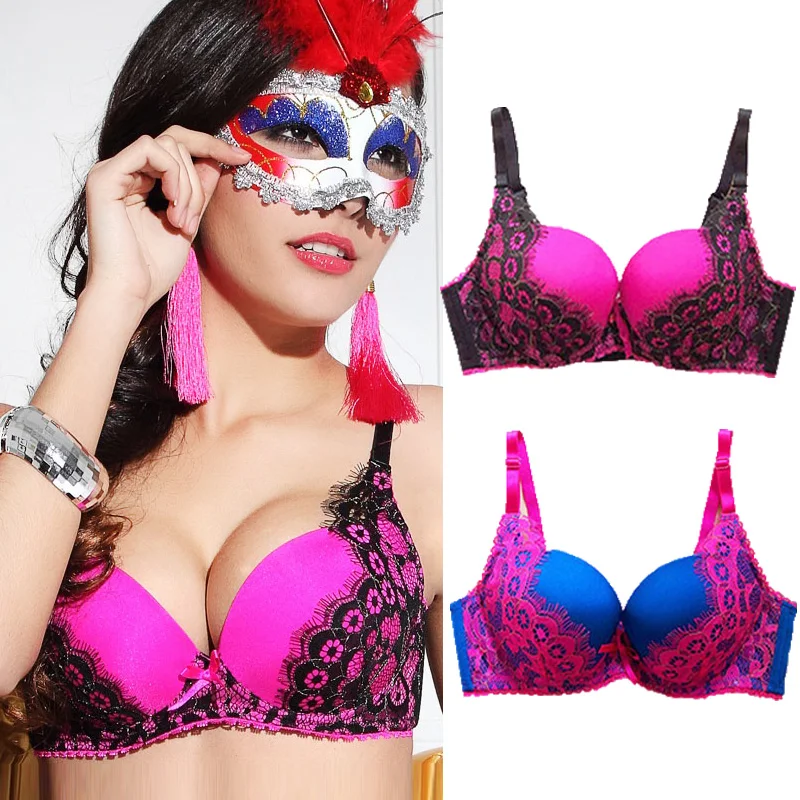 ultra sexy lace embroidery push up bras back closure 3/4 cup ladies bra