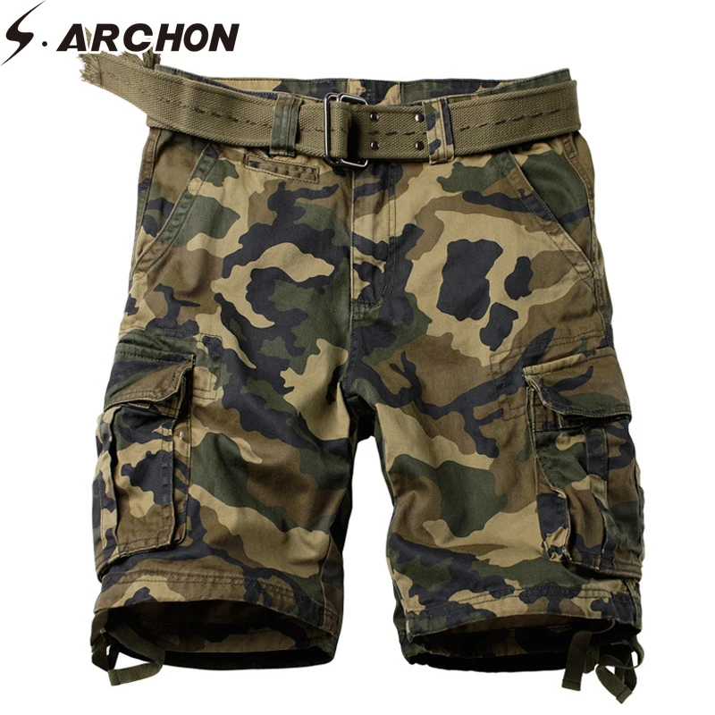 Online S. ARCHON Military Style Camo Kurze Baumwolle Taktische Armee Arbeit Cargo Short Casual Multi tasche Shorts Männlichen Plus Größe 29  42