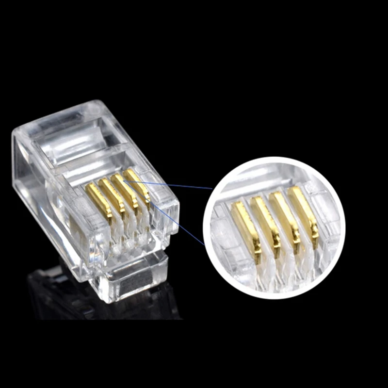 100PCS4P4C4Pins4ContactsRJ11TelephoneModularPlugJackRJ11