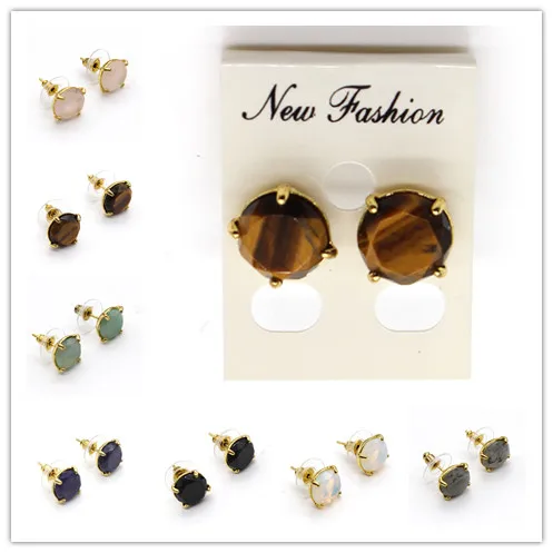 

Kraft-beads New Stylish Light Yellow Gold Color Lapis Lazuli Round Section Stud Earrings Labradorite Stone Jewelry