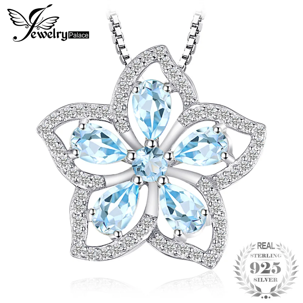 JewelryPalace Flower 1.5ct Natural Sky Blue Topaz Pendant Genuine 925 Sterling-Silver-Jewelry Brand 2018 New Not Include a Chain JewelryPalace Flower 1.5ct Natural Sky Blue Topaz Pendant Genuine 925 Sterling-Silver-Jewelry Brand 2018 New Not Include a Chain