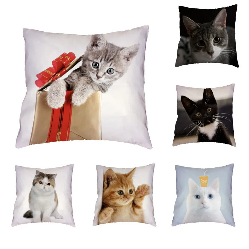 

Personality Kitty Cushion Cover Polyester Peach Skin Lovely Naughty British Shorthair Puppet Cat Simple Style Pillow Decoration