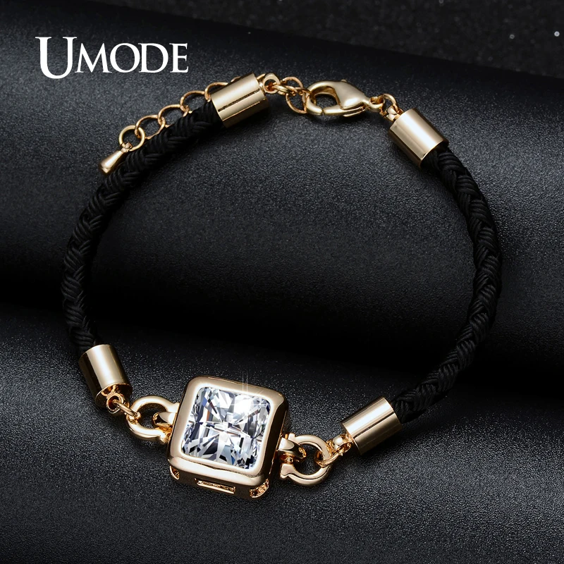 

UMODE CZ Crystal Princess Cut Gold Color Rope Chain Bracelet For Women Christmas Gift Fashion Jewelry Pulseira Feminina UB0092