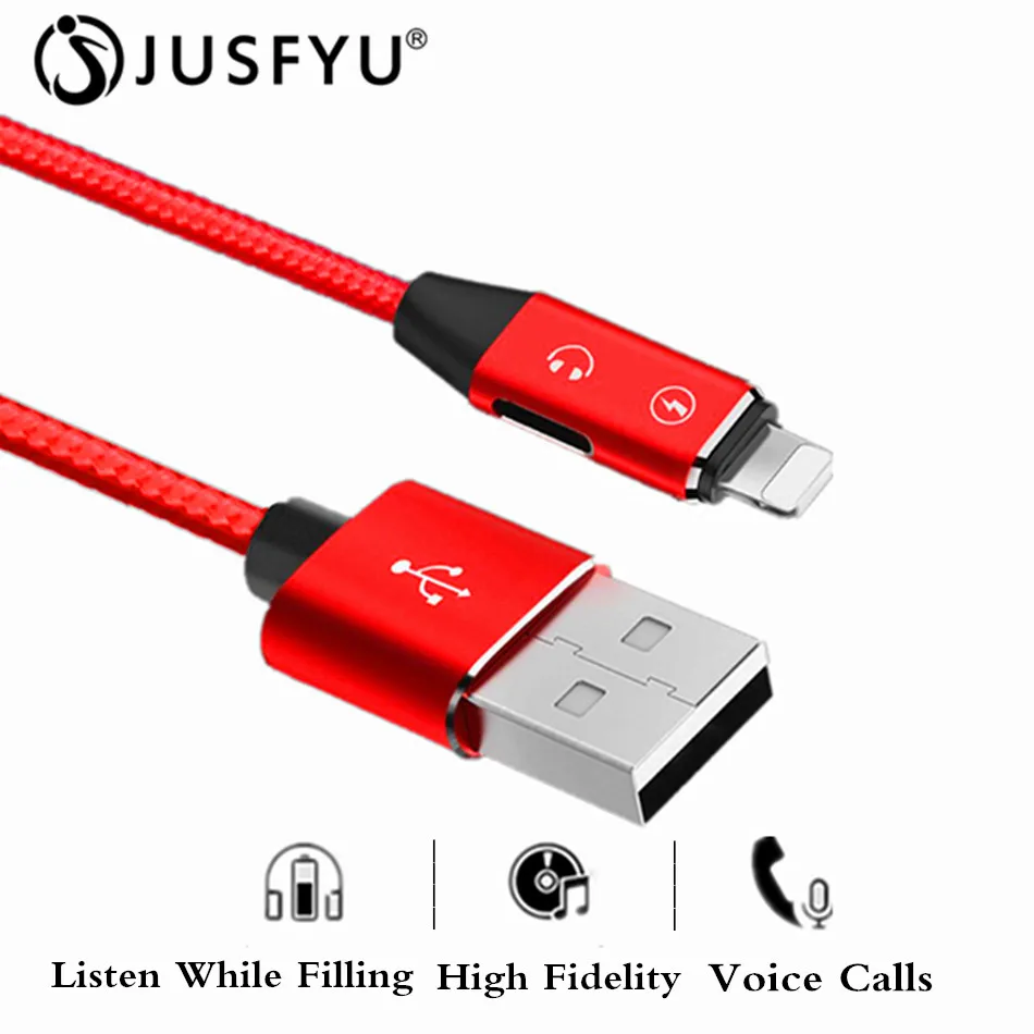 

2 in 1 Audio Adapter charging Earphone Cable For iPhone XS Max XR X 8 7 Plus headset Cord Mobile Phone Fast Data Charging Cable