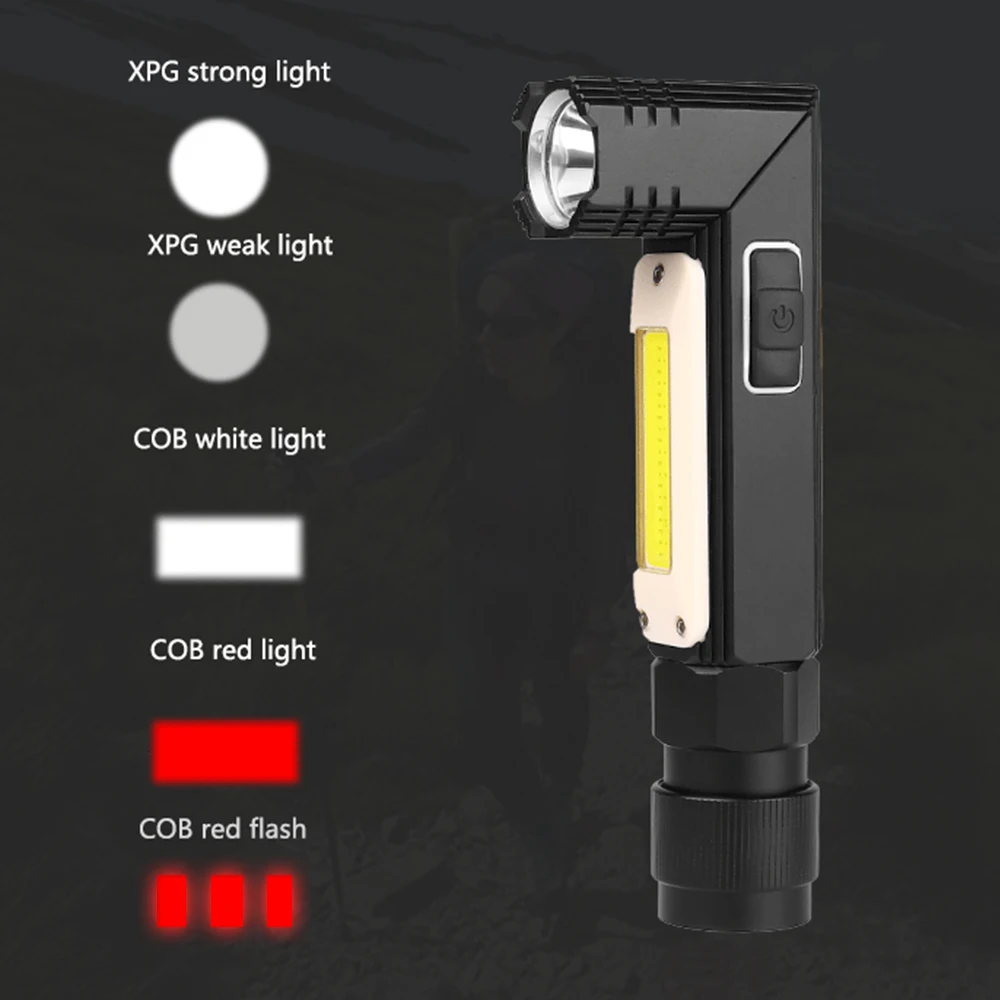 Магнитный светодиодный светильник-вспышка, ультра яркий Водонепроницаемый COB светильник, USB Перезаряжаемый фонарь, задний Магнитный рабочий светильник, вращается на 90 градусов